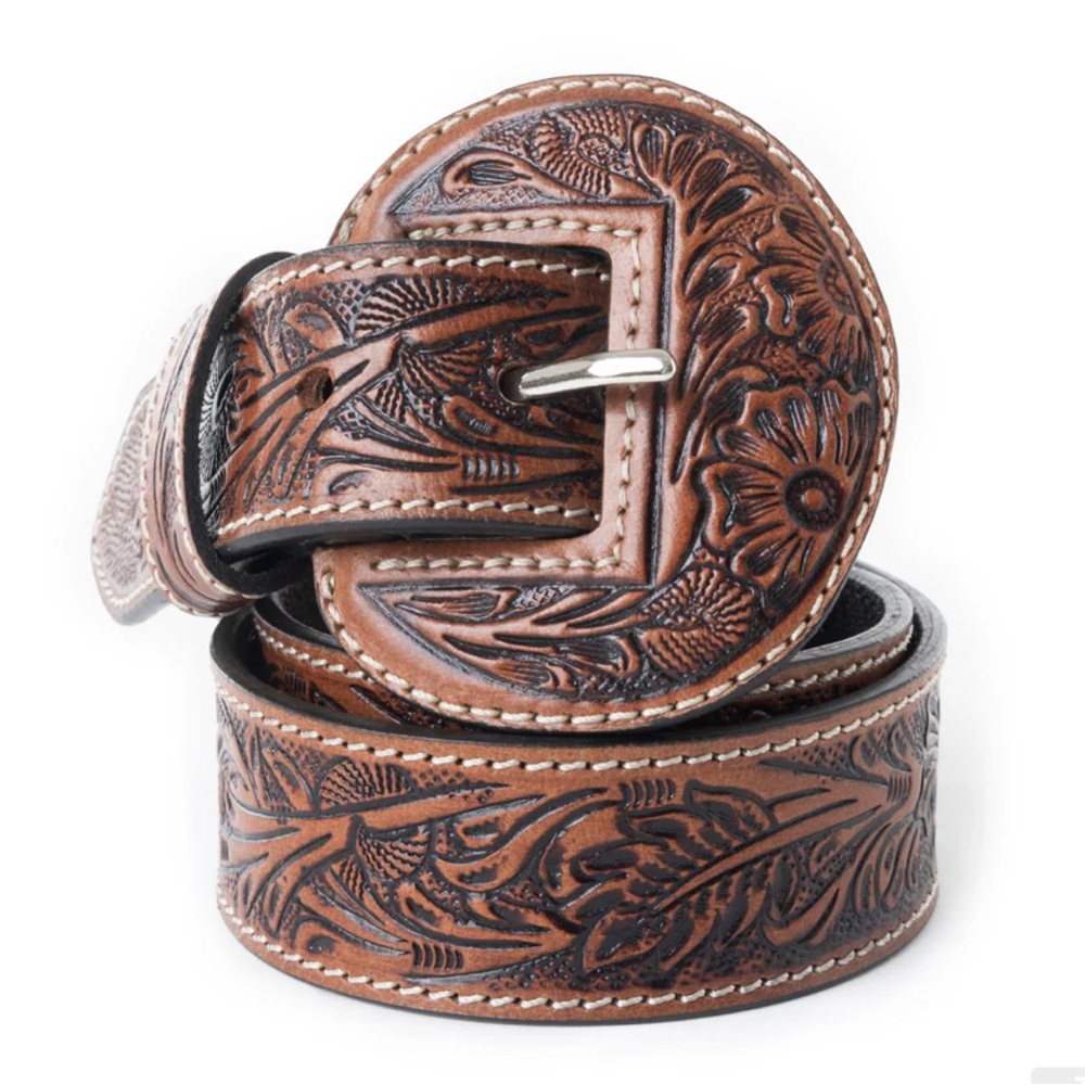 Myra Bag Brown Floral Embossed Belt